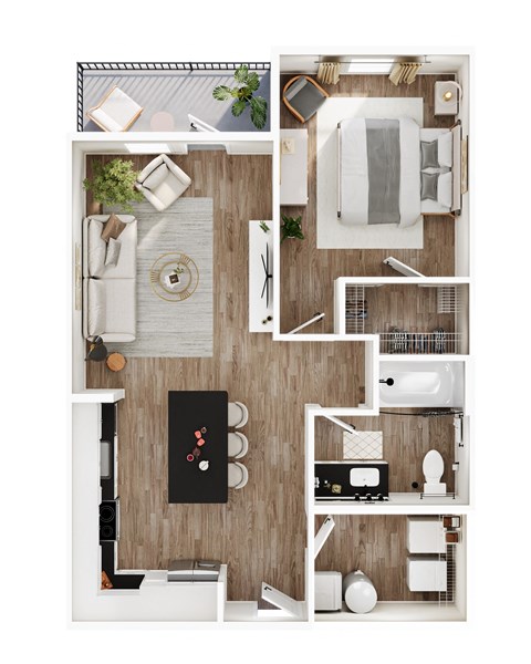 Floor plan for 1 bed, 1 bath, 756 sqft